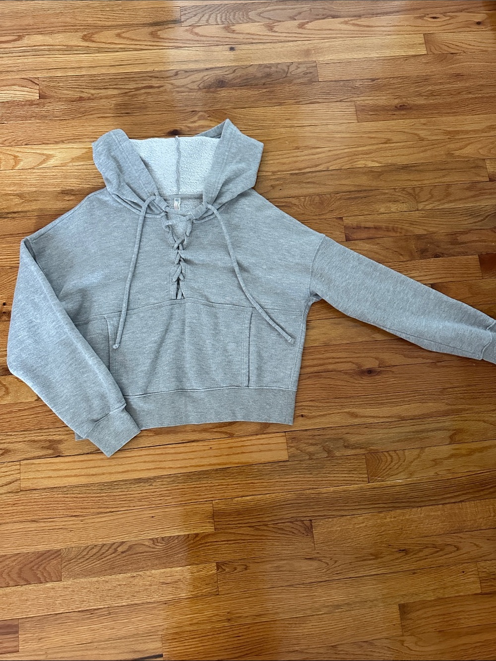 Free People Women's Gray Lace-Up Hoodie Sweatshirt